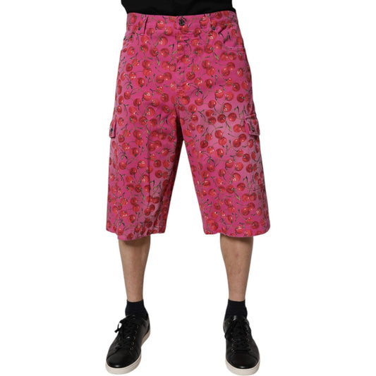 Dolce & Gabbana Pink Cherry Print Cargo Cotton Shorts 1728,67345645728,Clothing,Dolce & Gabbana,IT48 | M,Material: 100% Cotton,Men,Men - Clothing,Pink,Preowned / Defect,Shorts - Men - Clothing Dolce & Gabbana PAN75742-48