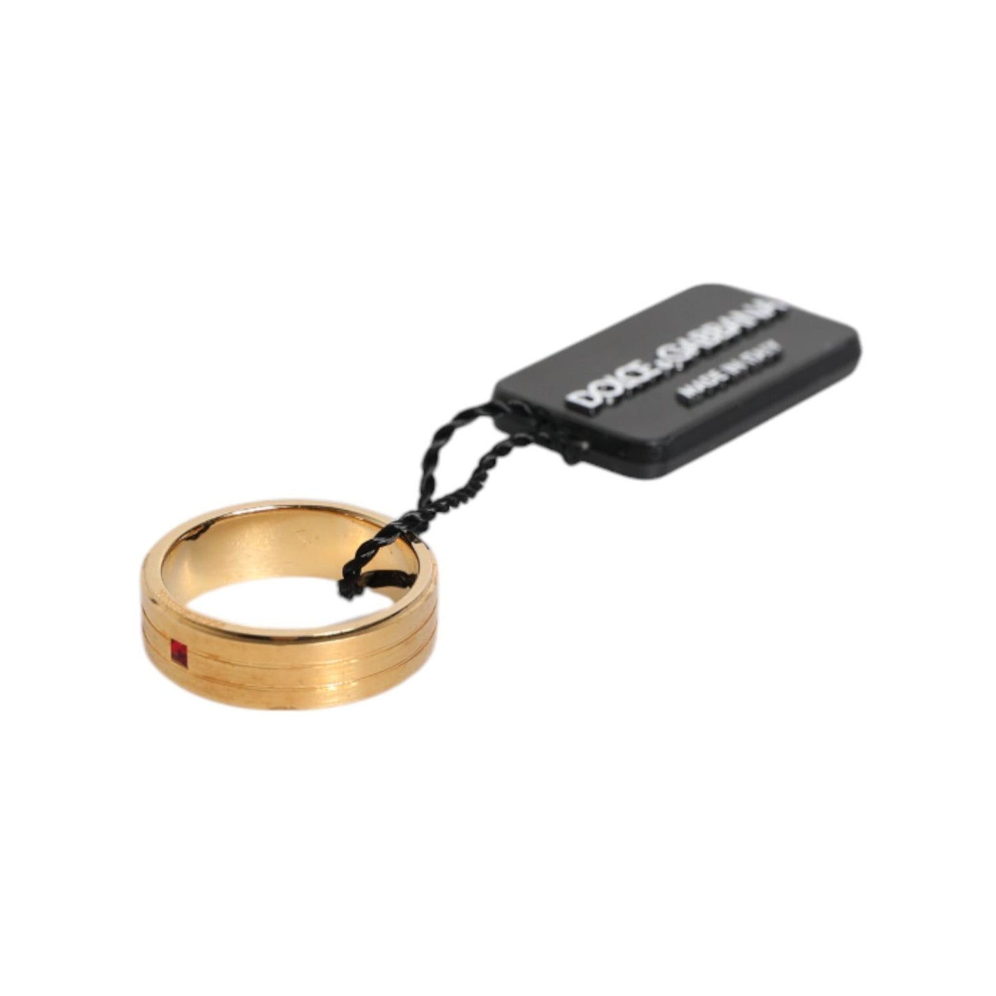 Dolce & Gabbana Gold Tone Brass Red Crystal DG Logo Ring