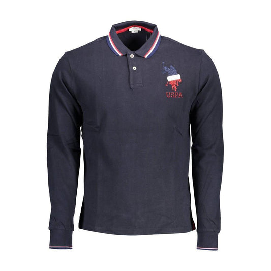 U.S. POLO ASSN. blue long-sleeved men's polo shirt with embroidery, cotton, casual sophistication