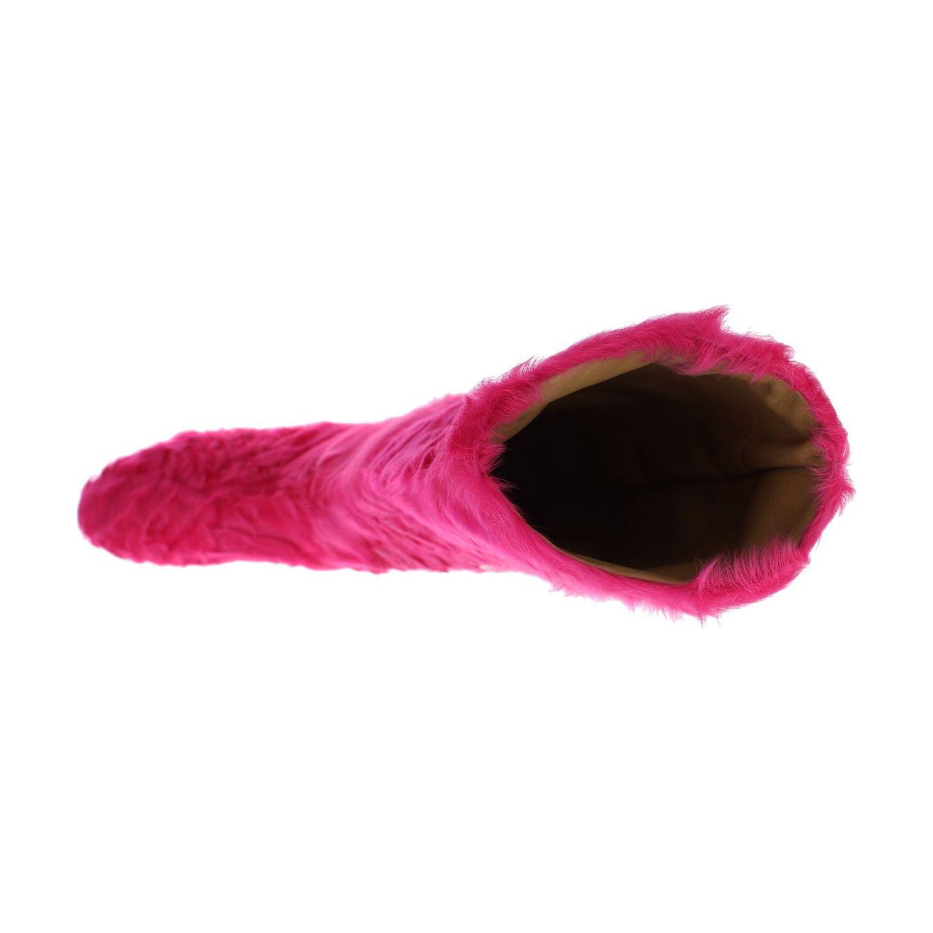 Dolce & Gabbana Pink Lamb Fur Leather Flat Boots