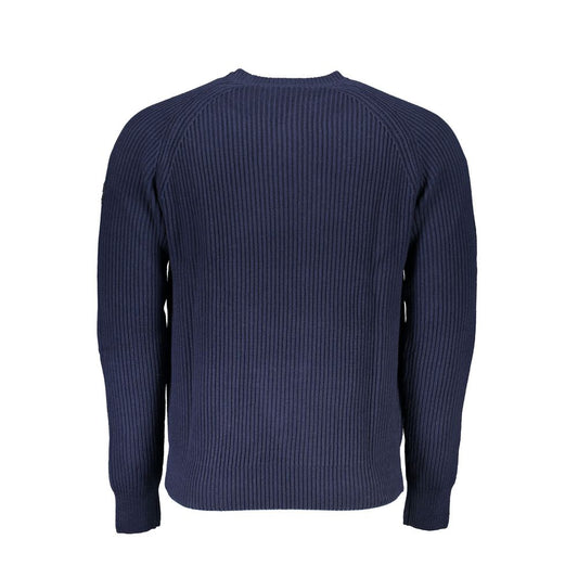 Men's blue cotton sweater by North Sails, featuring ribbed texture and eco-friendly materials for stylish sustainability.
