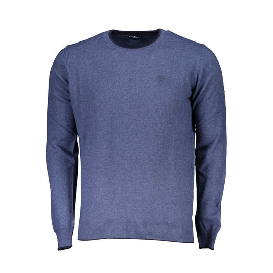 North Sails blue polyamide men's sweater, crew neck with contrast details and embroidered logo, made from recycled fibers.