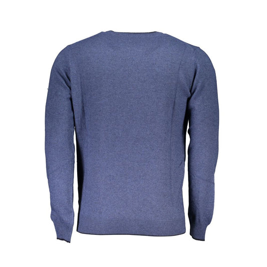 Back view of North Sails Blue Polyamide Men Sweater showcasing sustainable Italian craftsmanship and recycled fibers.