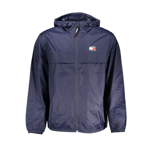 Tommy Hilfiger Blue Polyamide Men's Jacket with Hood and Logo, Waterproof, Stylish and Functional Outerwear for Trendsetters
