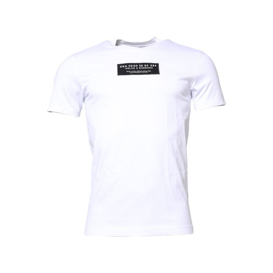 Dolce & Gabbana White Cotton Logo Patch Crew Neck T-shirt