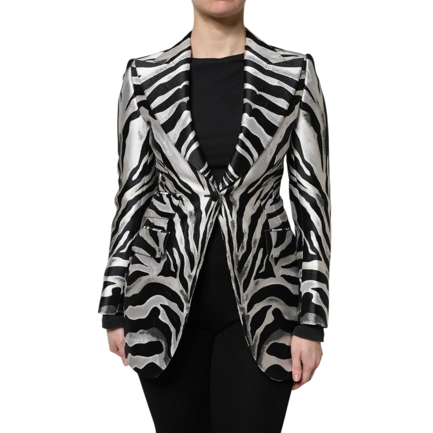 Dolce & Gabbana Black White Polyester Women Blazer Jacket