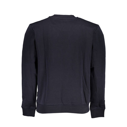 Back view of Napapijri Blue Cotton Men's Sweater with crew neck and regular fit, made from 90% cotton and 10% polyester blend.