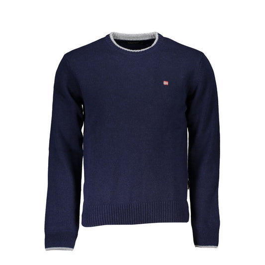 Napapijri blue fabric men's sweater with crew neck and contrasting details, featuring iconic embroidery logo. Contemporary style and comfort.