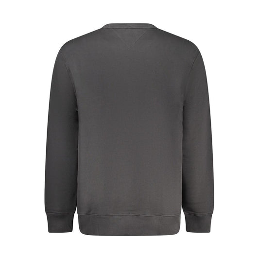 Tommy Hilfiger black cotton men's sweater with brushed finish and iconic logo on back view