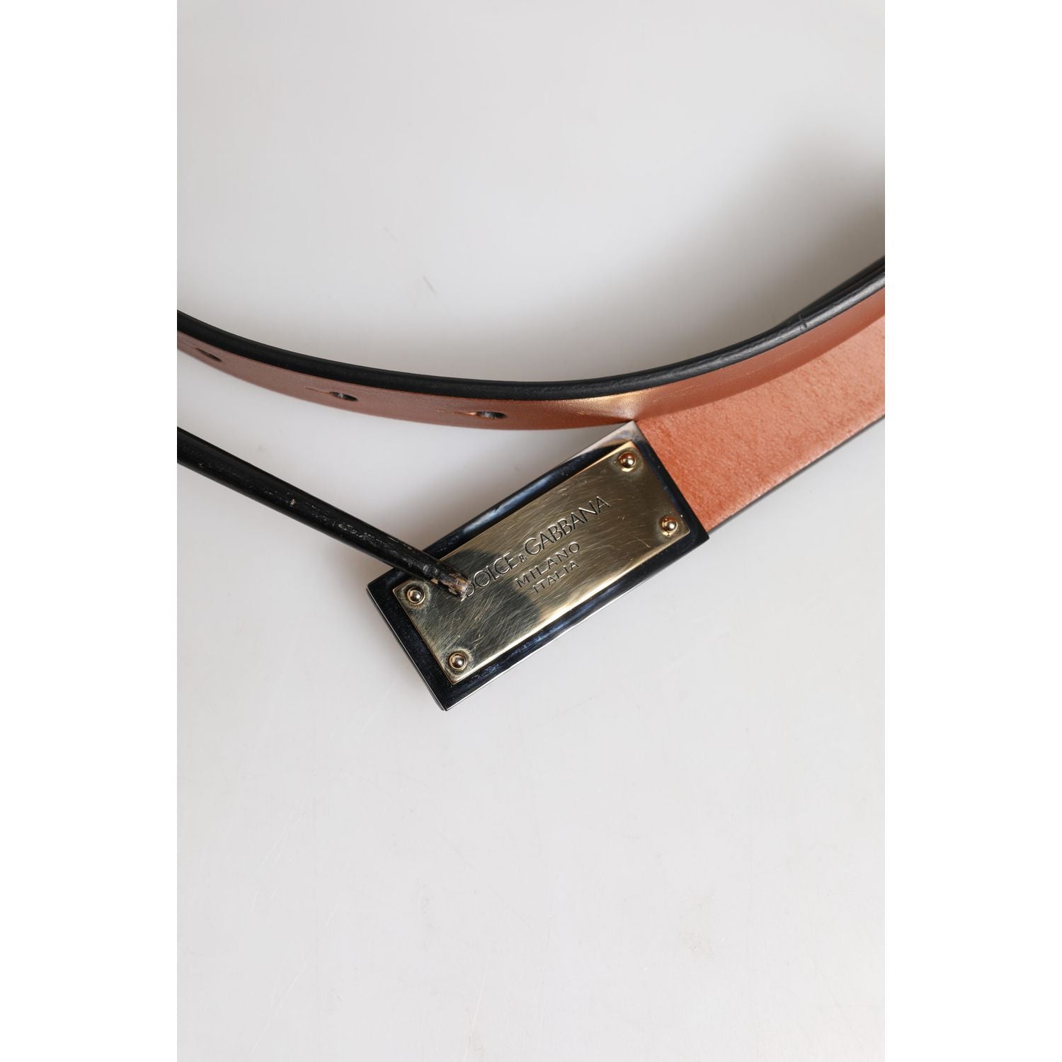 Dolce & Gabbana Brown Leather Gold Rectangle Buckle Belt