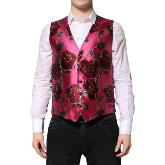 Dolce & Gabbana Pink Floral Satin Formal Men Waistcoat Vest 1728,67345645728,Clothing,Dolce & Gabbana,IT50 | L,Material: 79% Polyester 15% Silk 6% Polyester Film Fiber,Men,Men - Clothing,New with tags,Pink,Vests - Men - Clothing Dolce & Gabbana TSH90470-5