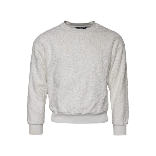 Dolce & Gabbana White Cotton Fleece Crew Neck Sweater