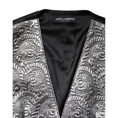 Dolce & Gabbana Silver Floral Jacquard Sleeveless Vest Top
