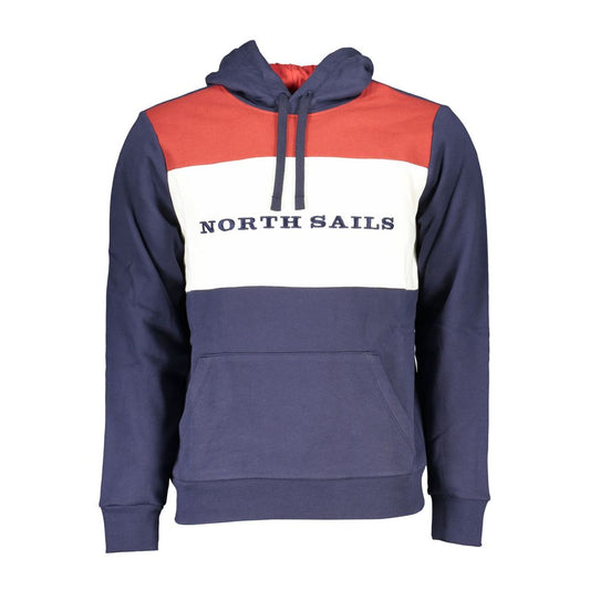 North Sails Blue Cotton Men Sweater with Hood and Logo Embroidery, Eco-Friendly Design, Contrast Details, Comfortable Casual Wear