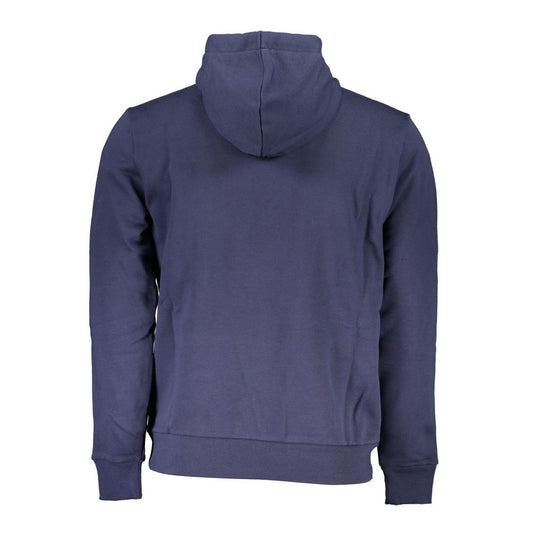 North Sails blue cotton men sweater back view, hooded, eco-friendly fabric, featuring contrast details and embroidery logo.