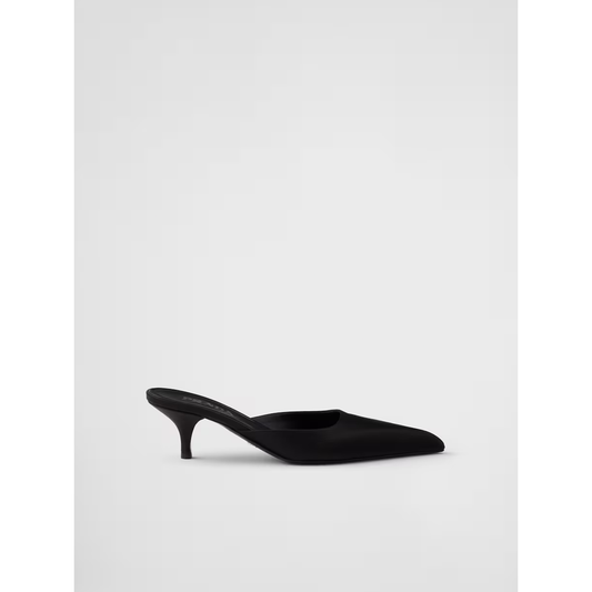 Prada Black Satin Sabot 1728,67466920096,Black,EU35/US5,New with tags,Prada,Pumps - Women - Shoes,Shoes,Women,Women - Shoes Prada 1I975N_049_F0002_F_B055_35