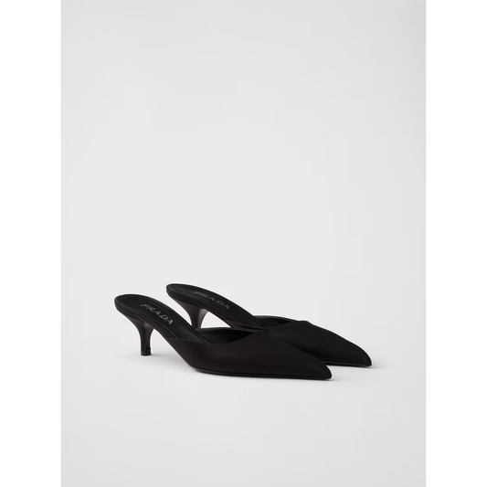 Prada Black Satin Sabot 1728,67466920096,Black,EU35/US5,New with tags,Prada,Pumps - Women - Shoes,Shoes,Women,Women - Shoes Prada 1I975N_049_F0002_F_B055_35
