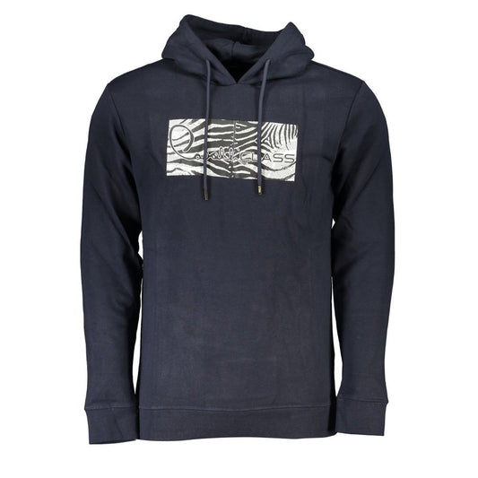 Cavalli Class blue cotton hoodie for men featuring long sleeves and iconic brushed logo design.