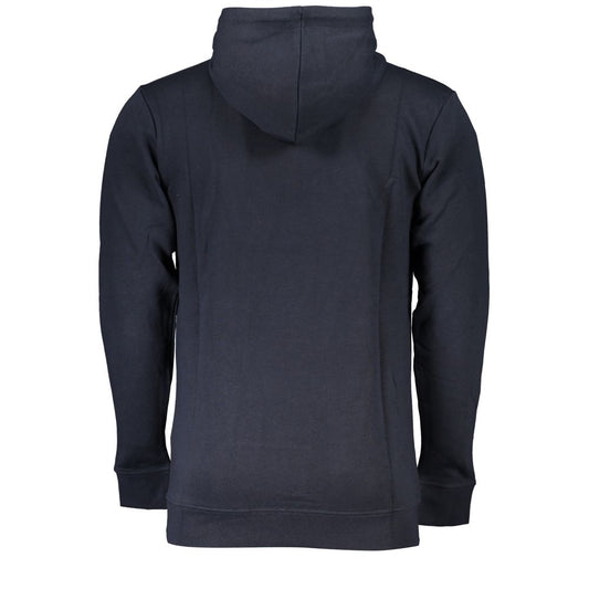 Cavalli Class blue cotton men’s sweater with hood and brushed print design, showcasing Italian craftsmanship in a luxury sweatshirt.