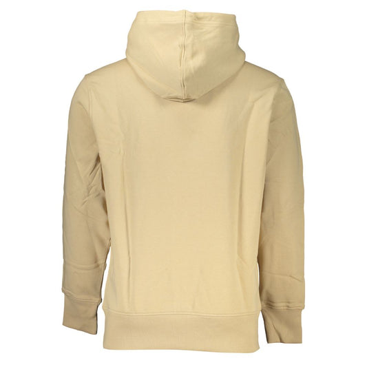 Calvin Klein beige brushed cotton hooded sweatshirt, back view, featuring soft material and classic design