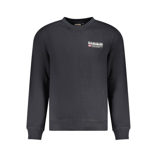 Napapijri black cotton sweater, regular fit, long sleeve, crew neck with logo print on chest.