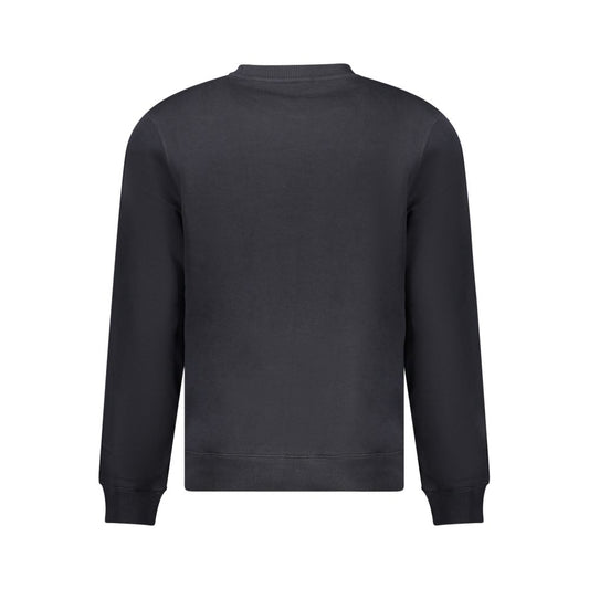 Back view of Napapijri black cotton sweatshirt, long sleeve, regular fit with crew neck. Features subtle logo print on back.