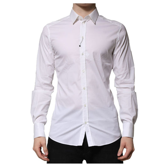 Dolce & Gabbana White Cotton GOLD Long Sleeves Formal Shirt