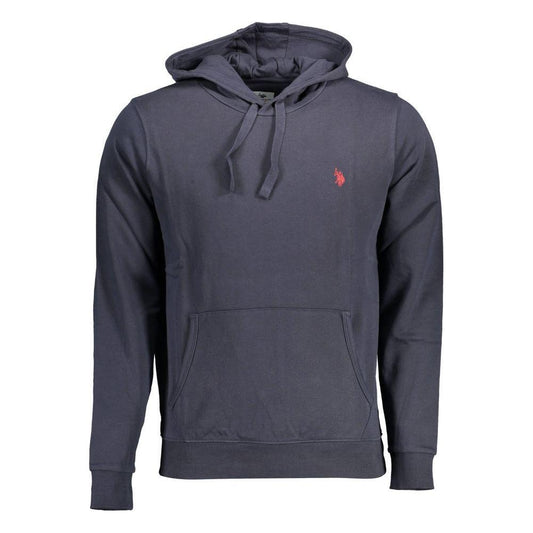 U.S. POLO ASSN. blue cotton men's sweater with hood and embroidered logo, featuring a central pocket for practical style.