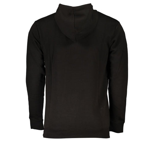 Back view of Cavalli Class black cotton men's sweater showcasing hooded design.