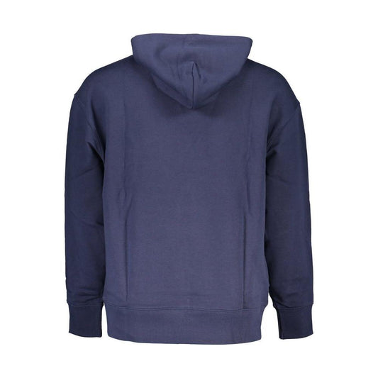 Back view of Tommy Hilfiger chic blue hooded sweatshirt with logo detail, crafted from 100% cotton for comfort and style.