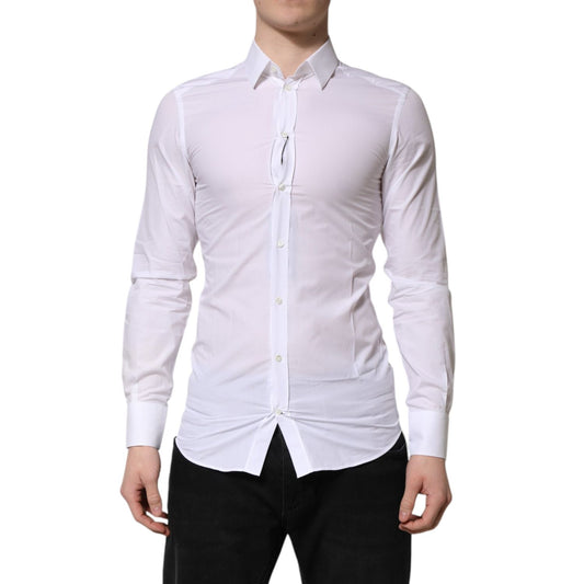 Dolce & Gabbana White GOLD Long Sleeves Dress Men Formal Shirt