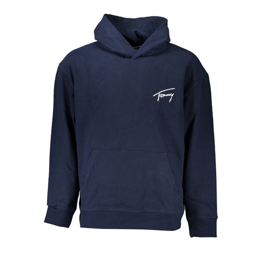 Tommy Hilfiger Eco-Conscious Blue Hooded Sweatshirt with logo embroidery and central pocket, made from 50% recycled cotton.