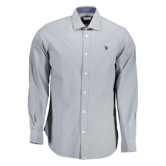 U.S. POLO ASSN. light blue cotton men’s shirt with French collar and embroidered logo, showcasing classic style and contemporary fit.