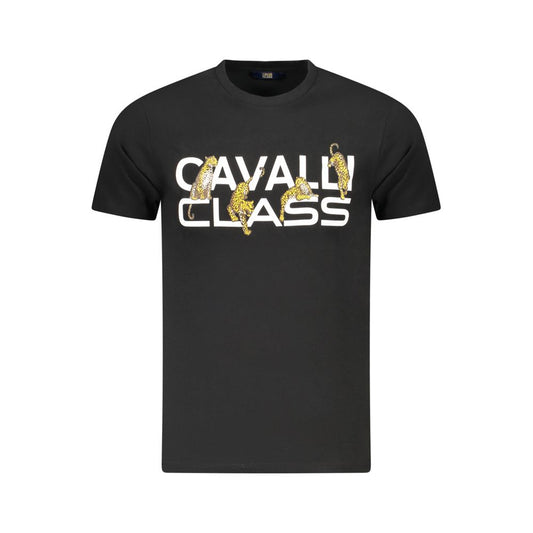Cavalli Class Black Cotton Men's T-Shirt with Bold Logo Print, Luxury Fashion, Made in Bangladesh
