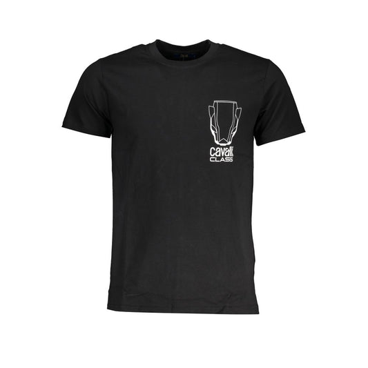 Cavalli Class black cotton t-shirt featuring short sleeves, crew neck, and logo print design.