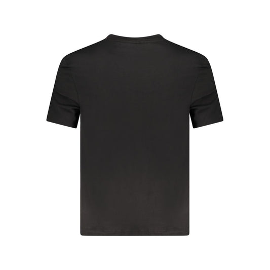 Back view of Hugo Boss black cotton men's T-shirt showcasing sleek design and crew neck style.