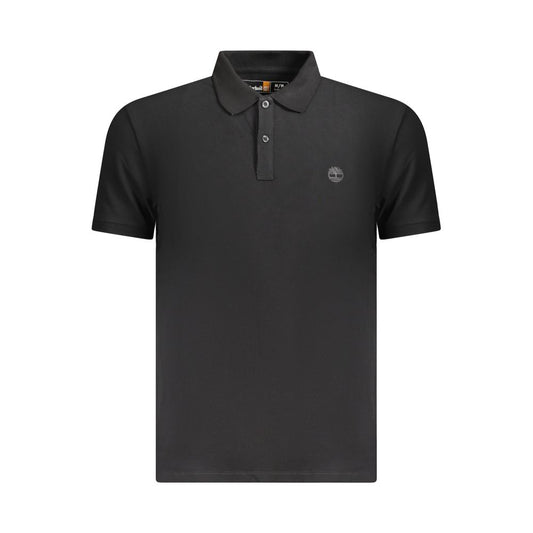 Timberland black cotton men's polo shirt, slim-fit with two-button placket and iconic embroidered logo, perfect for a polished casual look.