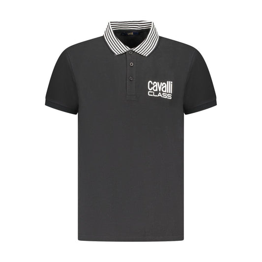Cavalli Class black cotton men's polo shirt with contrasting details and logo, offering Italian sophistication and premium comfort.