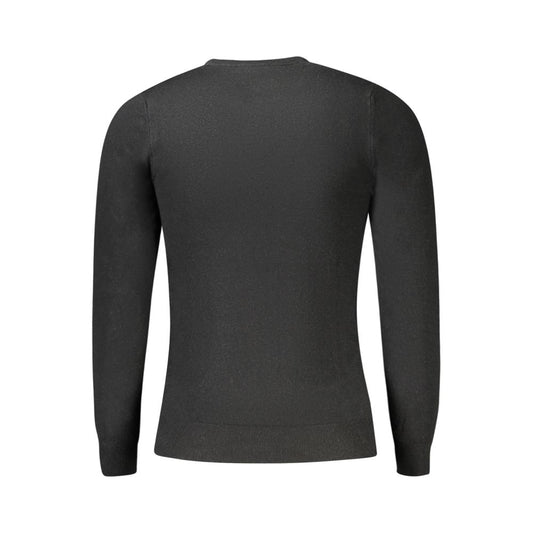 Back view of Cavalli Class Black Viscose Men Sweater with long sleeves, showing elegant design and premium fabric blend.
