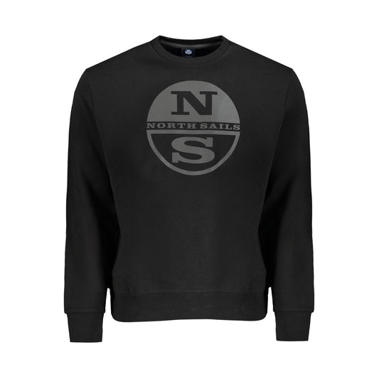 North Sails black cotton sweater with long sleeves, brushed crew neck design, featuring a printed logo on the front.