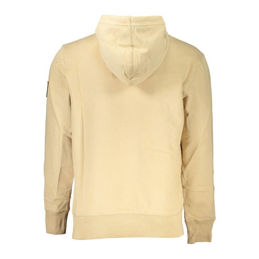 Back view of a Calvin Klein beige brushed cotton hoodie with hood and long sleeves, showcasing trendy and comfortable style.