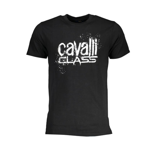 Cavalli Class black cotton T-shirt, short-sleeved with crew neck and printed logo design.