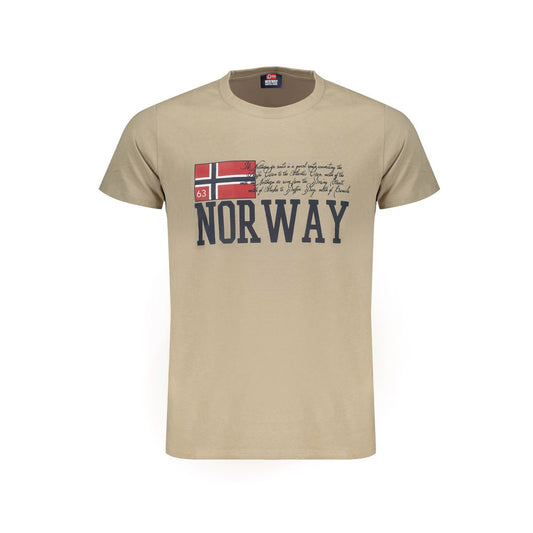 Norway 1963 beige cotton t-shirt, short-sleeved, crew neck with printed logo and Norwegian flag design.