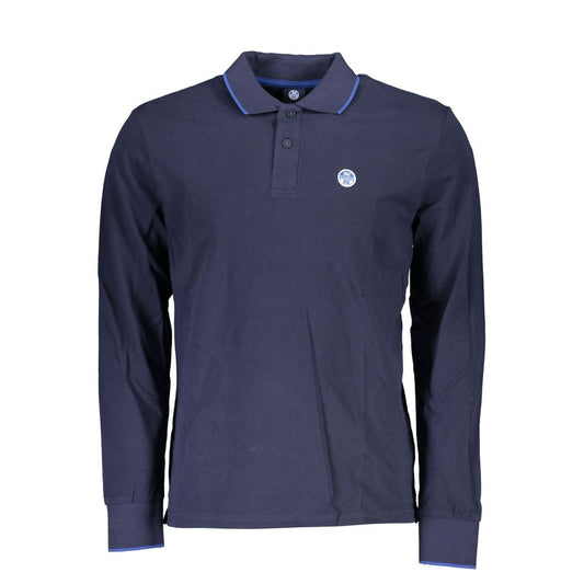 North Sails blue cotton long-sleeved men's polo shirt with logo and 2-button placket, showcasing sustainable BD craftsmanship.