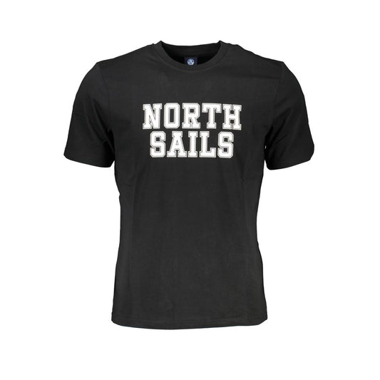 North Sails black cotton t-shirt with short sleeves and crew neck featuring a printed logo