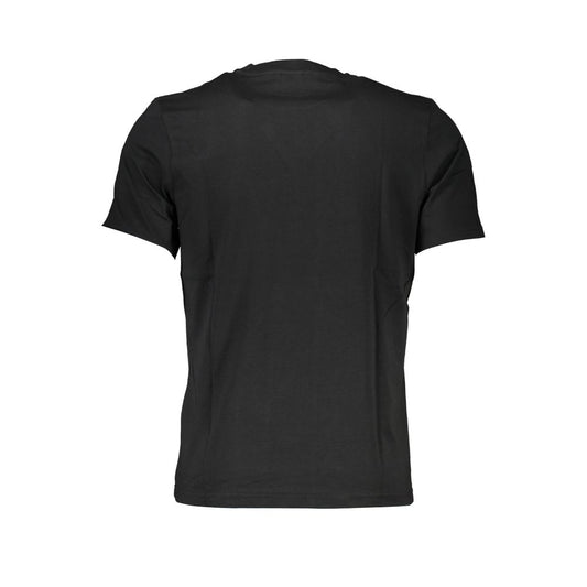 Back view of North Sails black cotton t-shirt with short sleeves and crew neck, featuring logo print.