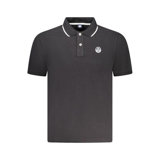 North Sails black cotton men's polo shirt with logo, short sleeves, two-button placket, and contrasting details for a stylish look.