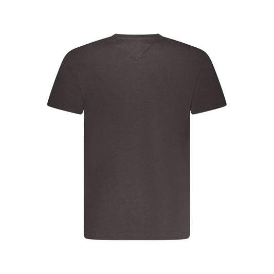 Back view of Tommy Hilfiger black cotton men's T-shirt with short sleeves and crew neck.