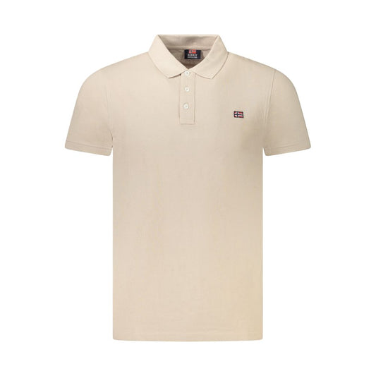 Norway 1963 beige cotton polo shirt featuring short sleeves, 3 buttons, and logo application.