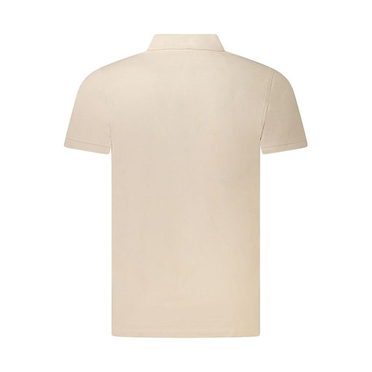 Back view of Norway 1963 Beige Cotton Polo Shirt with short sleeves and three buttons, featuring a stylish logo application.